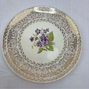 Vintage Cunningham & Pickett Floral Saucer Springviolet Purple Floral Gold